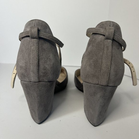 Cole Haan Women's Sz 7.5 B Lacey Suede Walnut Wedge Ankle Strap 3" Heels NWNT - Picture 5 of 12